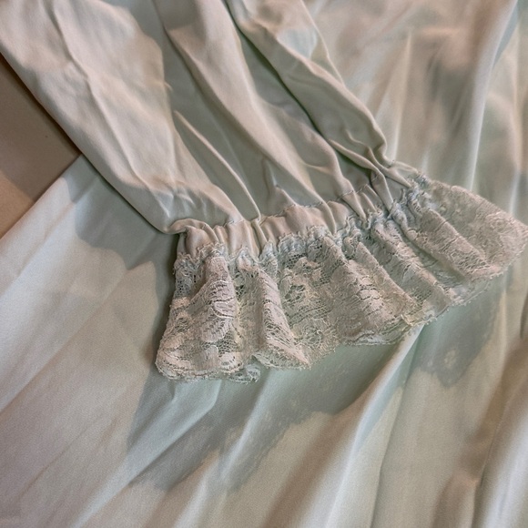 Vintage Shadowline S Mint Green Rosebud Lace Trim Long Robe - Picture 5 of 8